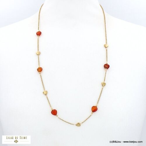 sautoir acier inox perles forme coeur pierre chaîne 0122502