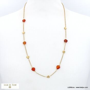 sautoir acier inox perles forme coeur pierre chaîne 0122502 1