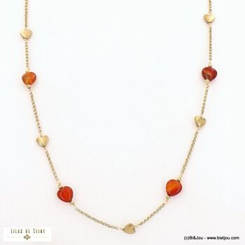 sautoir acier inox perles forme coeur pierre chaîne 0122502 3
