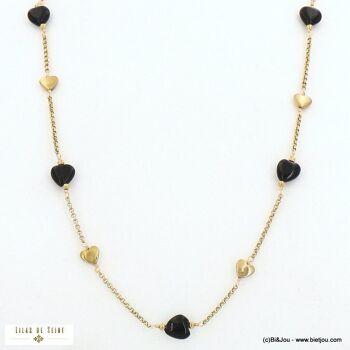 sautoir acier inox perles forme coeur pierre chaîne 0122502 5