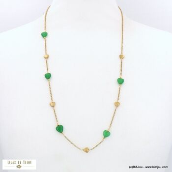 sautoir acier inox perles forme coeur pierre chaîne 0122502 8