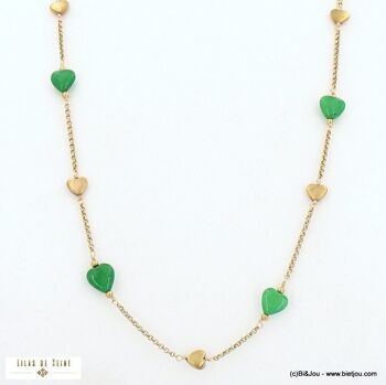 sautoir acier inox perles forme coeur pierre chaîne 0122502 9