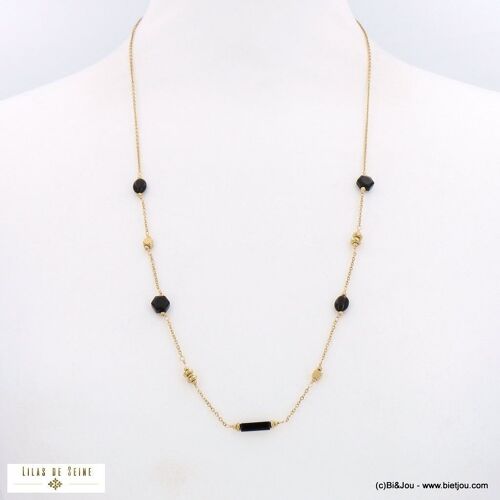 Sautoir acier inox perles géométrique pierre 0122503