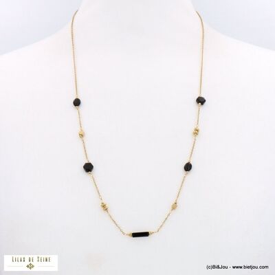 Lange Halskette aus Edelstahl mit geometrischen Steinperlen 0122503