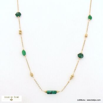 Sautoir acier inox perles géométrique pierre 0122503 9