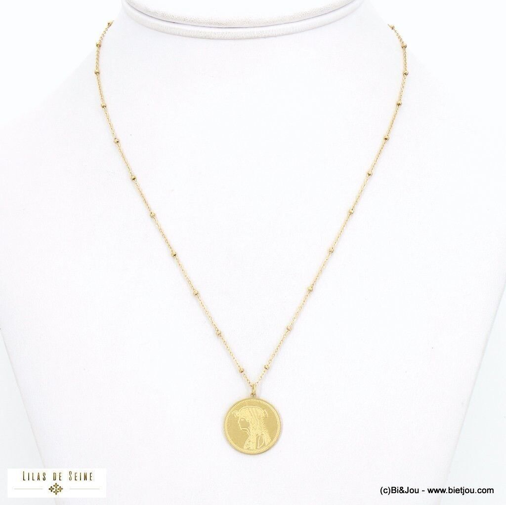 Collana con moneta Cleopatra in acciaio 0122563