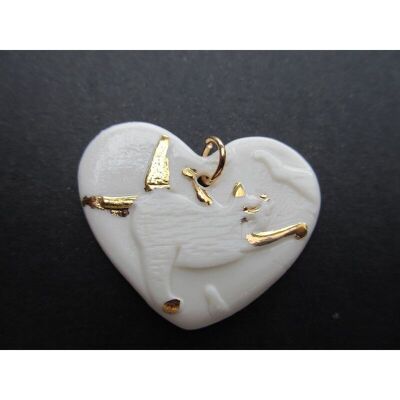 Pendentif chat yoga porcelaine et émaillé à l'or fin