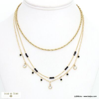 Mehrreihige Halskette aus mehrreihigem Stahl mit Strasssteinen 0122504