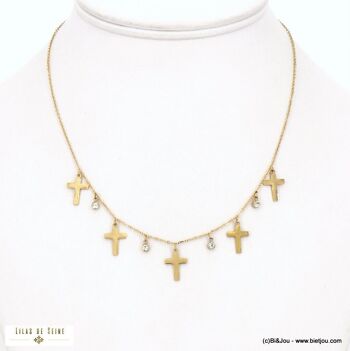 Collier acier inox chaîne fine charms croix strass 0122517 1