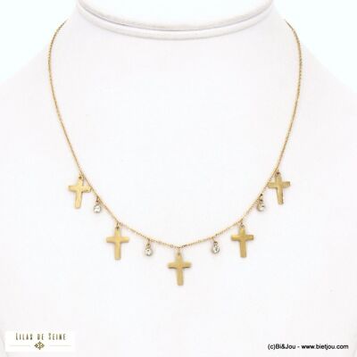 Collier acier inox chaîne fine charms croix strass 0122517