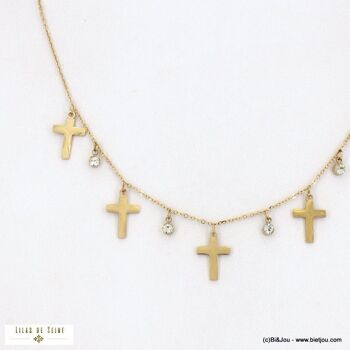 Collier acier inox chaîne fine charms croix strass 0122517 3