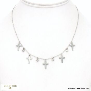 Collier acier inox chaîne fine charms croix strass 0122517 4