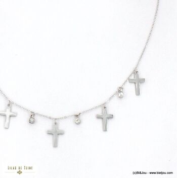 Collier acier inox chaîne fine charms croix strass 0122517 5
