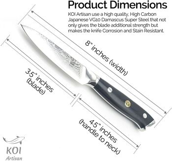 Couteau d'office Damas KOI ARTISAN 3,5 pouces Damas japonais VG10 Super Steel 2