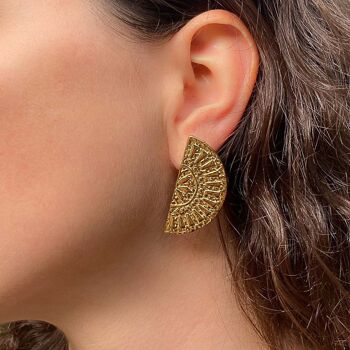 Boucles d'oreilles aztèques bouclier gravé en acier 0322504 3