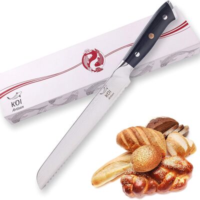 KOI ARTISAN Cuchillo para pan de Damasco 8 pulgadas Japonés VG10 Super Steel