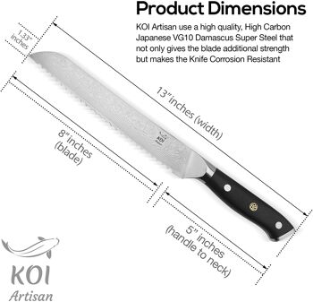 Couteau à pain damas KOI ARTISAN 8 pouces japonais VG10 Super Steel 2