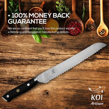 Couteau à pain damas KOI ARTISAN 8 pouces japonais VG10 Super Steel 7