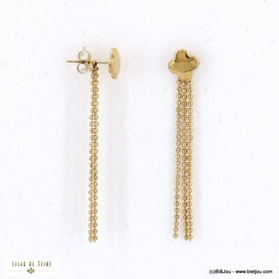 Lange Kleeblatt-Ohrringe aus Stahl mit Fransen 0322553
