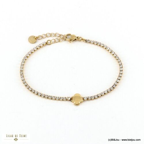 Bracelet en acier inox, trèfle et chaîne strass 0222535
