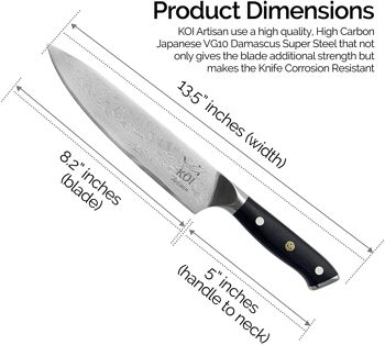 Couteaux de chef japonais KOI ARTISAN 8 pouces Damas VG10 Super Steel 2