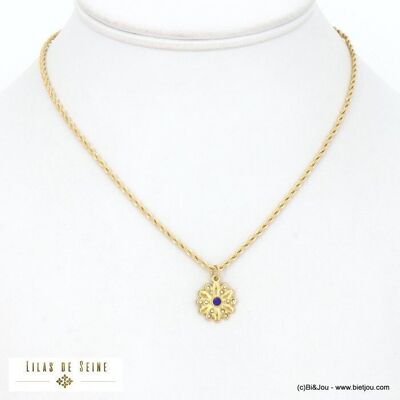 collier acier inox fleur strass chaîne maille corde 0122510