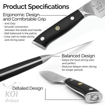Couteau utilitaire de cuisine KOI ARTISAN 5 pouces 67 couches de couteaux japonais Damas VG10 Super Steel 3