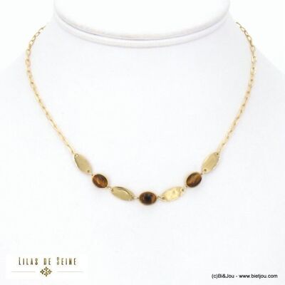 collier acier ovale cabochon pierre maille rectangle 0122519