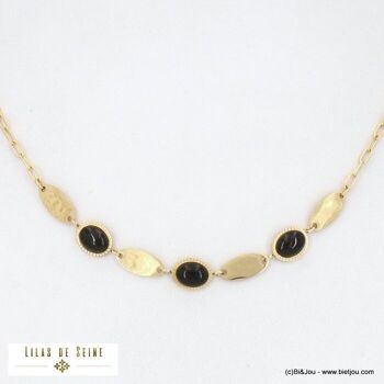 collier acier ovale cabochon pierre maille rectangle 0122519 5