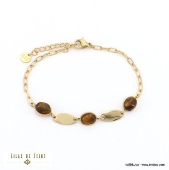 bracelet acier cabochon pierre maille rectangle 0222505 4