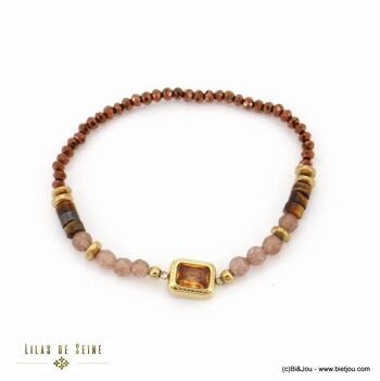 bracelet acier inox billes facettées pierre cristal 0222509 4