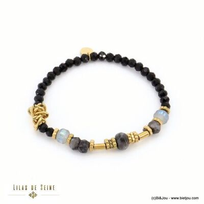bracelet acier inox billes facettées pierre cristal 0222510