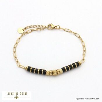 bracelet acier rondelles pierre maille rectangle 0222520 1