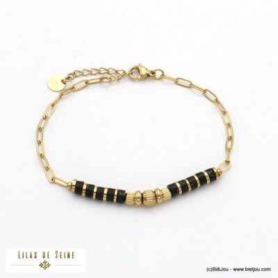 bracelet acier rondelles pierre maille rectangle 0222520