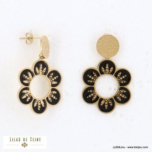 boucles d'oreille acier inox fleur résine époxy 0322526