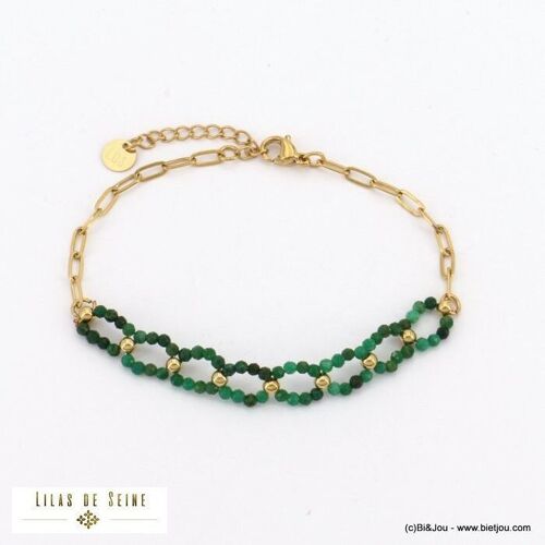 bracelet acier inoxydable anneaux billes pierre 0222513