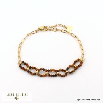 bracelet acier inoxydable anneaux billes pierre 0222513 4