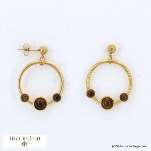 boucles d'oreille minimaliste acier anneau pierre 0322520