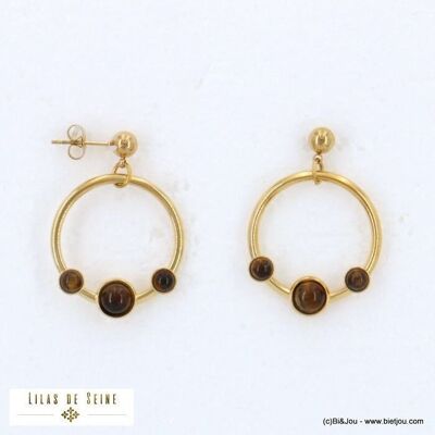 boucles d'oreille minimaliste acier anneau pierre 0322520