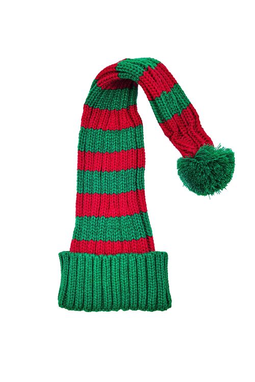 Coarse knitted Santa hat green/red stripped