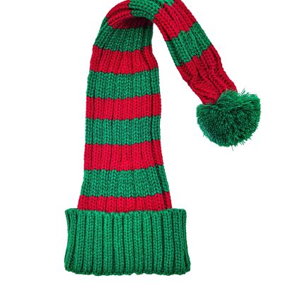 Gorro de Papá Noel de punto grueso verde/rojo a rayas