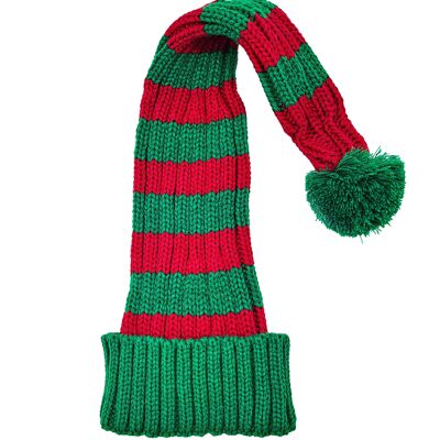 Bonnet de Père Noël en tricot grossier à rayures vertes et rouges