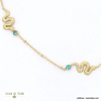 Collier pendentifs serpent acier cristaux colorés 0123021 4