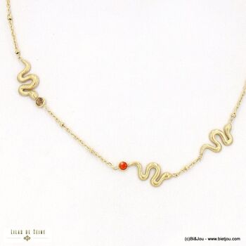 Collier pendentifs serpent acier cristaux colorés 0123021 6