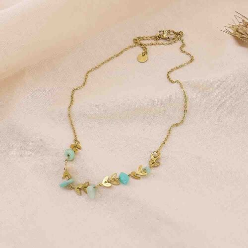 Collier perles pierres naturelles épis de blé acier 0123022