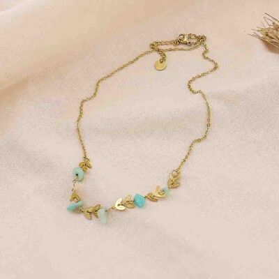 Halskette aus Perlen, Natursteinen, Weizenähren, Stahl 0123022