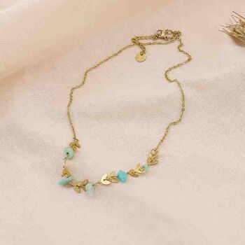 Collier perles pierres naturelles épis de blé acier 0123022 1