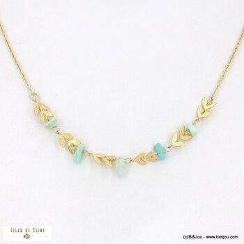 Collier perles pierres naturelles épis de blé acier 0123022 4