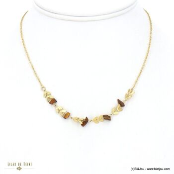 Collier perles pierres naturelles épis de blé acier 0123022 5