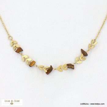 Collier perles pierres naturelles épis de blé acier 0123022 6